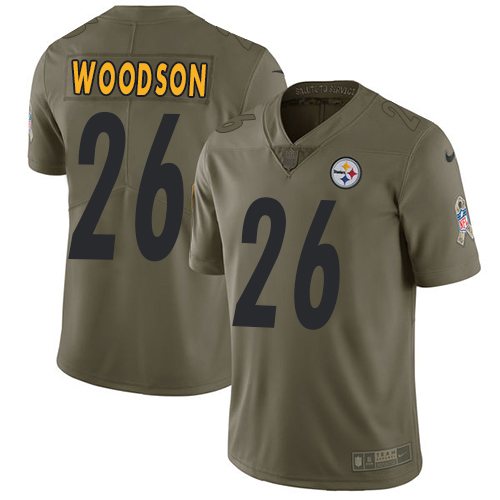 Pittsburgh Steelers #26 Rod Woodson Olive Men's Stitched Limited 2017 Salute to Service Jersey Men's