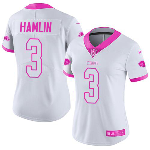 Bills #3 Damar Hamlin White/Pink Women's Stitched Limited Rush Fashion Jersey