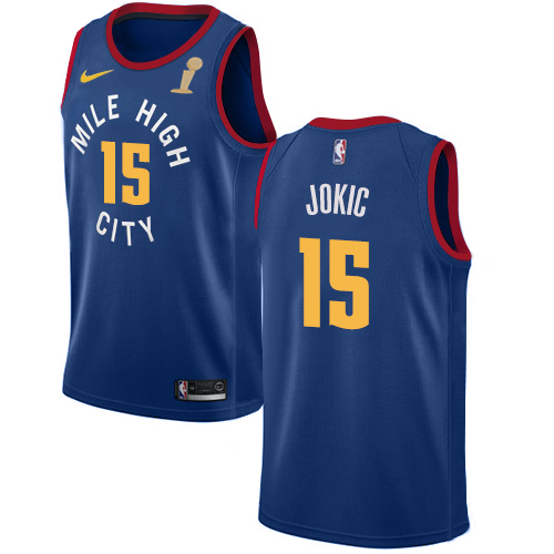 Nuggets #15 Nikola Jokic Blue Youth 2023 Finals Champions Swingman Statement Edition Jersey