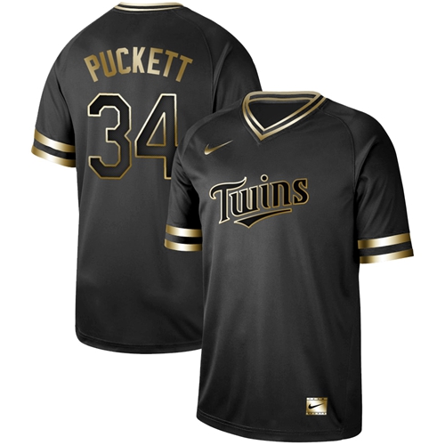 Minnesota Twins #34 Kirby Puckett Black Gold Authentic Stitched Jersey Men's