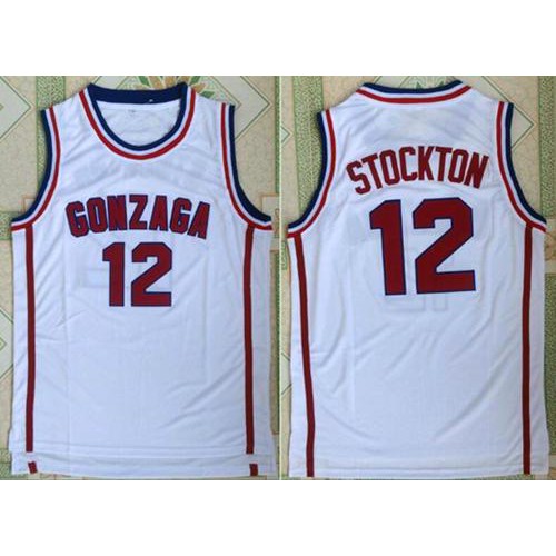 Utah Jazz #12 John Stockton White Gonzaga Bulldogs College Stitched Jersey Mens