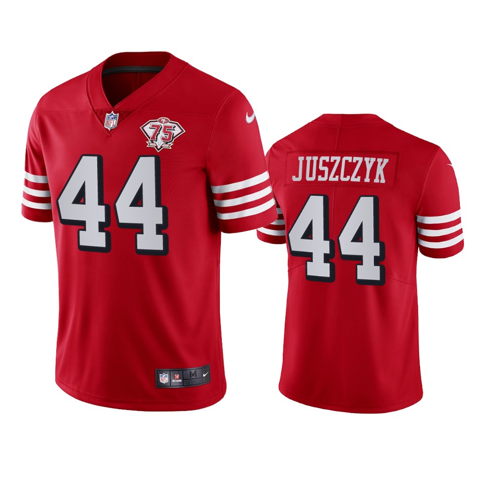 49ers #44 Kyle Juszczyk Red Rush Men's 75th Anniversary Stitched Vapor Untouchable Limited Jersey