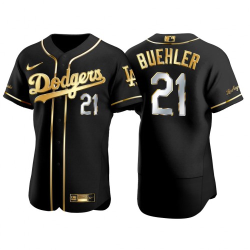 Los Angeles Los Angeles Dodgers #21 Walker Buehler Men's Authentic 2021 Gold Program Jersey Black Men's