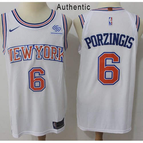 New York Knicks #6 Kristaps Porzingis White Authentic Hardwood Classics Jersey Mens