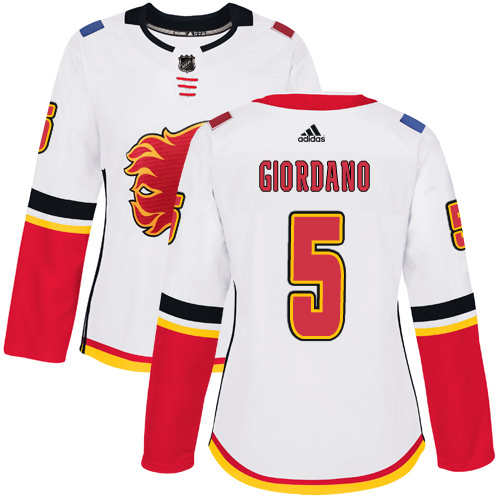 Adidas Calgary Flames #5 Mark Giordano White Road Authentic Women's Stitched Jersey Womens