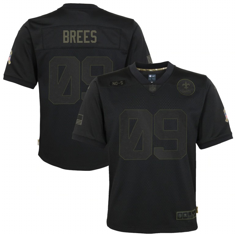 New Orleans Saints #9 Drew Brees Youth 2020 Salute To Service Game Jersey Black