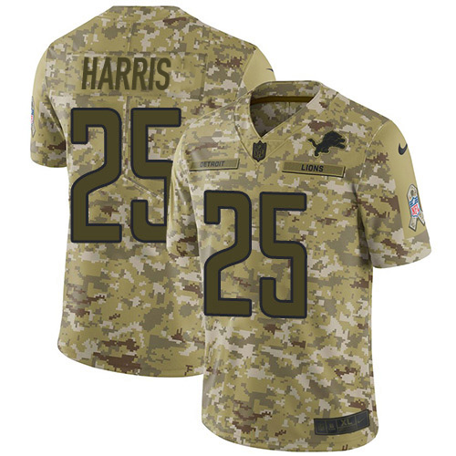 Detroit Lions #25 Will Harris Camo Youth Stitched Limited 2018 Salute to Service Jersey Youth
