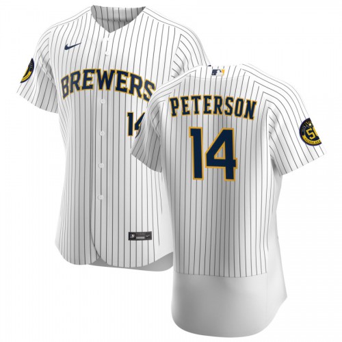 Milwaukee Milwaukee Brewers #14 Jace Peterson Men's White Home 2020 Authentic Player Jersey Men's