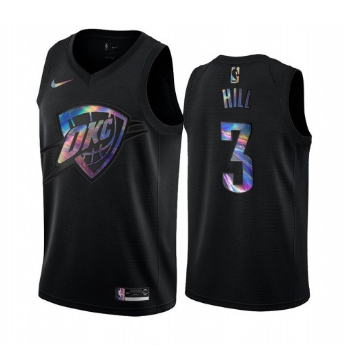 Oklahoma City Thunder #3 George Hill Mens Iridescent Holographic Collection Jersey - Black Mens