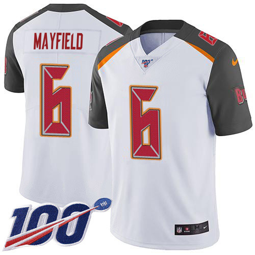 Buccaneers #6 Baker Mayfield White Men's Stitched 100th Season Vapor Untouchable Limited Jersey