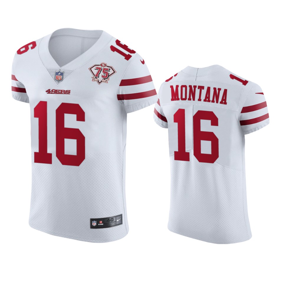 49ers #16 Joe Montana White Men's 75th Anniversary Stitched Vapor Untouchable Elite Jersey