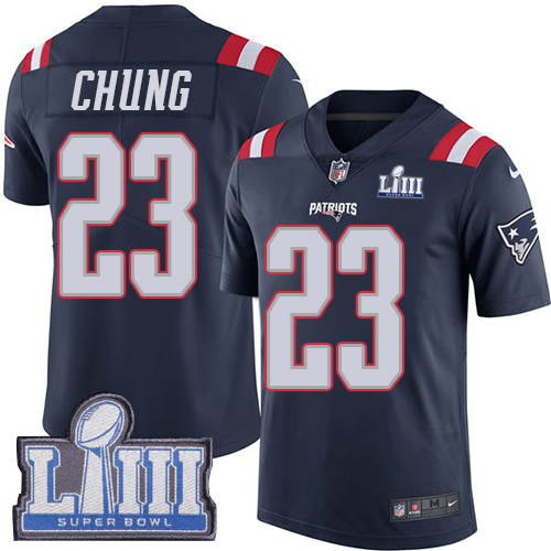 New England Patriots #23 Patrick Chung Navy Blue Super Bowl LIII Bound Youth Stitched Limited Rush Jersey Youth