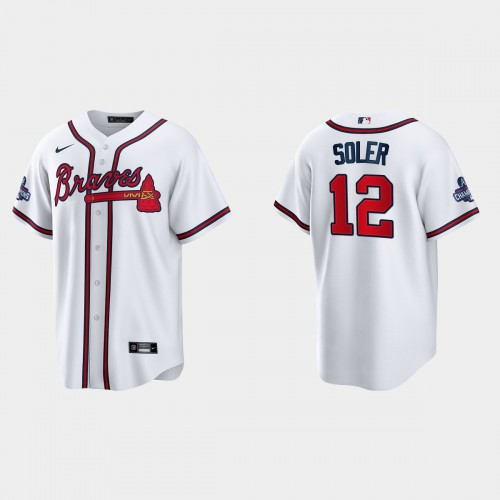 Atlanta Atlanta Braves #12 Jorge Soler Men's 2021 World Series Champions Patch Game Jersey - White Men's