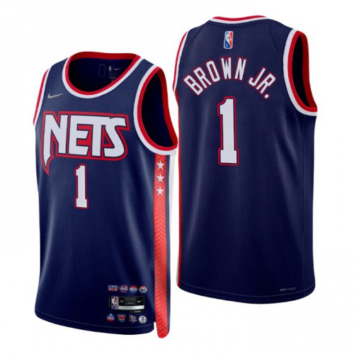 Brooklyn Brooklyn Nets #1 Bruce Brown Jr. Mens Navy 2021/22 Swingman Jersey - City Edition Mens