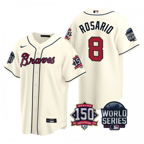Atlanta Atlanta Braves #8 Eddie Rosario Men's 150th Anniversary 2021 World Series Game Jersey - Cream Men's