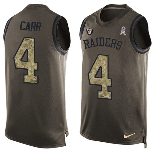 Raiders #4 Derek Carr Green Men's Stitched Limited Salute To Service Tank Top Jersey