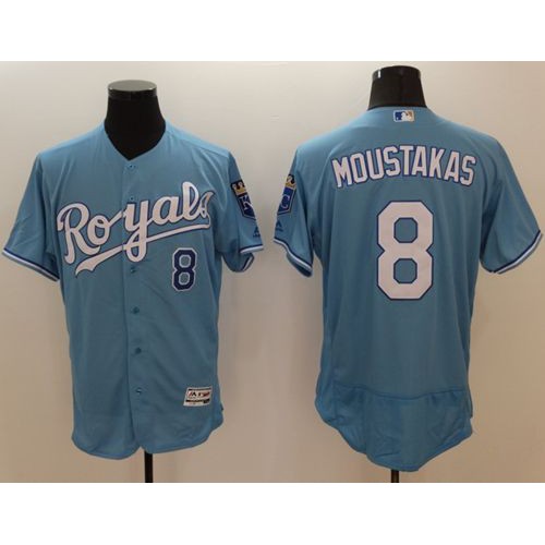 Kansas City Royals #8 Mike Moustakas Light Blue Flexbase Authentic Collection Stitched Jersey Men's