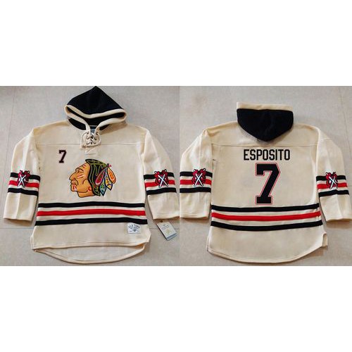 Chicago Blackhawks #7 Tony Esposito Cream Heavyweight Pullover Hoodie Stitched Jersey Men's