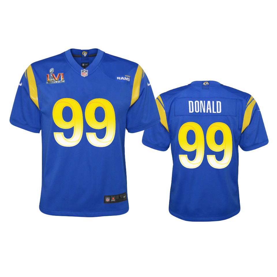 Los Angeles Rams #99 Aaron Donald Youth Super Bowl LVI Patch Game Jersey - Royal