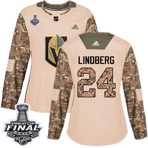 Adidas Golden Vegas Golden Knights #24 Oscar Lindberg Camo Authentic 2017 Veterans Day 2018 Stanley Cup Final Women's Stitched Jersey Womens