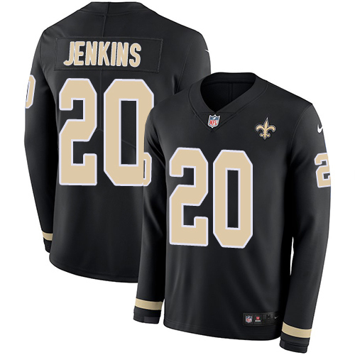 New Orleans Saints #20 Janoris Jenkins Black Team Color Men's Stitched Limited Therma Long Sleeve Jersey Men's