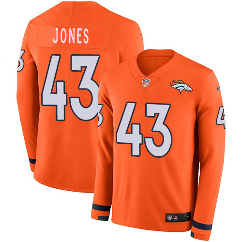 Denver Broncos #43 Joe Jones Orange Team Color Men's Stitched Limited Therma Long Sleeve Jersey Men's
