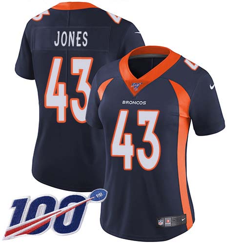 Denver Broncos #43 Joe Jones Navy Blue Alternate Women's Stitched 100th Season Vapor Untouchable Limited Jersey Womens