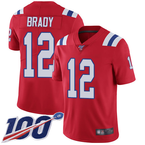 Patriots #12 Tom Brady Red Alternate Youth Stitched 100th Season Vapor Limited Jersey
