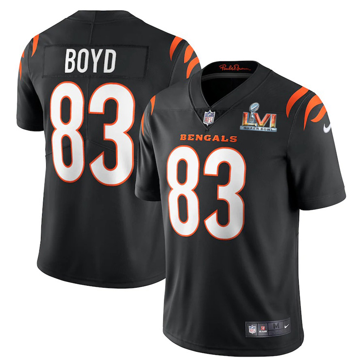 Cincinnati Bengals #83 Tyler Boyd Black Super Bowl LVI Patch Youth Vapor Limited Jersey