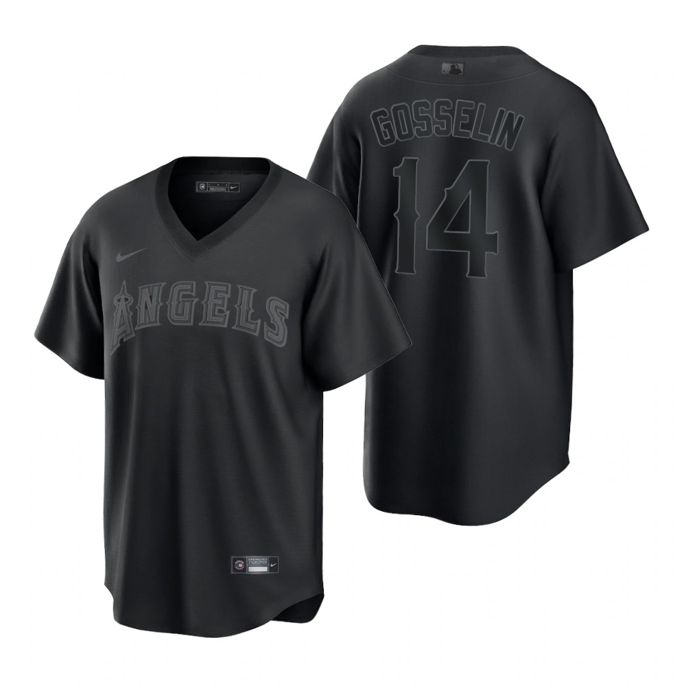 Los Angeles Angels #14 Phil Gosselin Men's Black Pitch Black Fashion Jersey