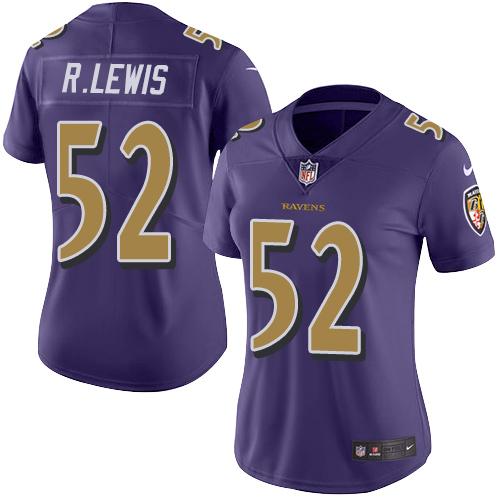 Ravens #52 Ray Lewis Purple Women's Stitched Limited Rush Jersey