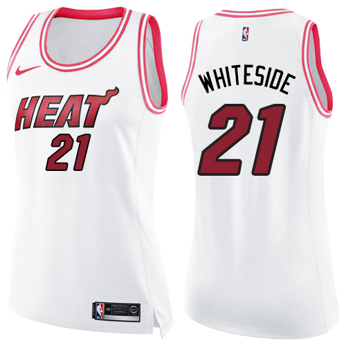 Miami Heat #21 Hassan Whiteside White/Pink Womens Swingman Fashion Jersey Womens