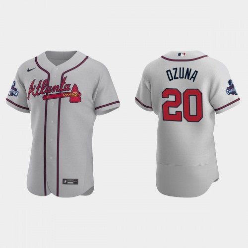 Atlanta Atlanta Braves #20 Marcell Ozuna Men's 2021 World Series Champions Patch Authentic Player Jersey - Gray Men's