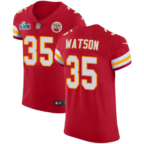 Chiefs #35 Jaylen Watson Red Team Color Super Bowl LVII Patch Men's Stitched Vapor Untouchable Elite Jersey