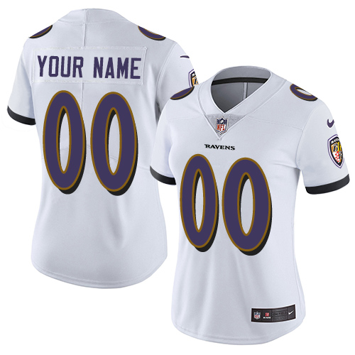 Baltimore Ravens Customized White Stitched Vapor Untouchable Limited Women's Jersey