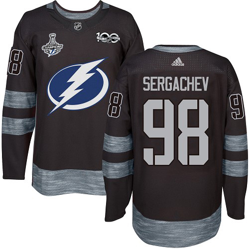 Adidas Tampa Bay Lightning #98 Mikhail Sergachev Black 1917-2017 100th Anniversary 2020 Stanley Cup Champions Stitched Jersey Men's