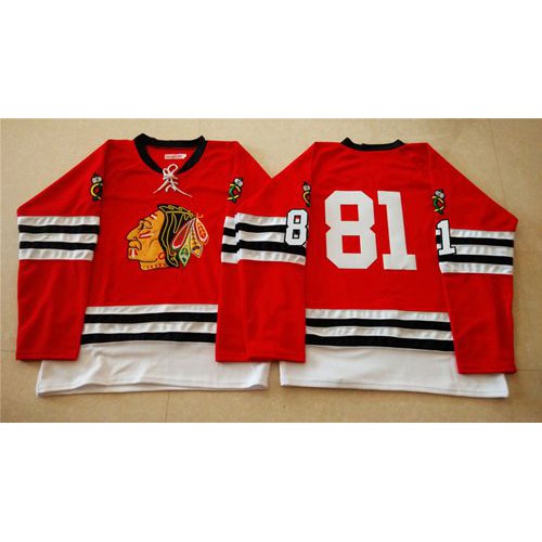 Mitchell And Ness 1960-61 Chicago Blackhawks #81 Marian Hossa Red Stitched Jersey Men's