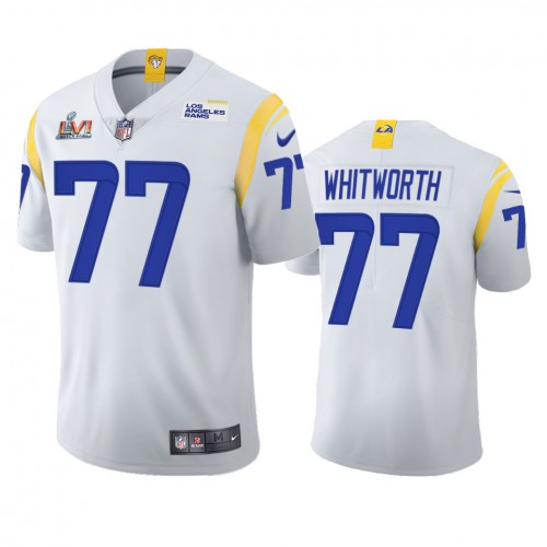 Los Angeles Los Angeles Rams #77 Andrew Whitworth Men's Super Bowl LVI Patch 2021 Vapor Limited Jersey - White Men's