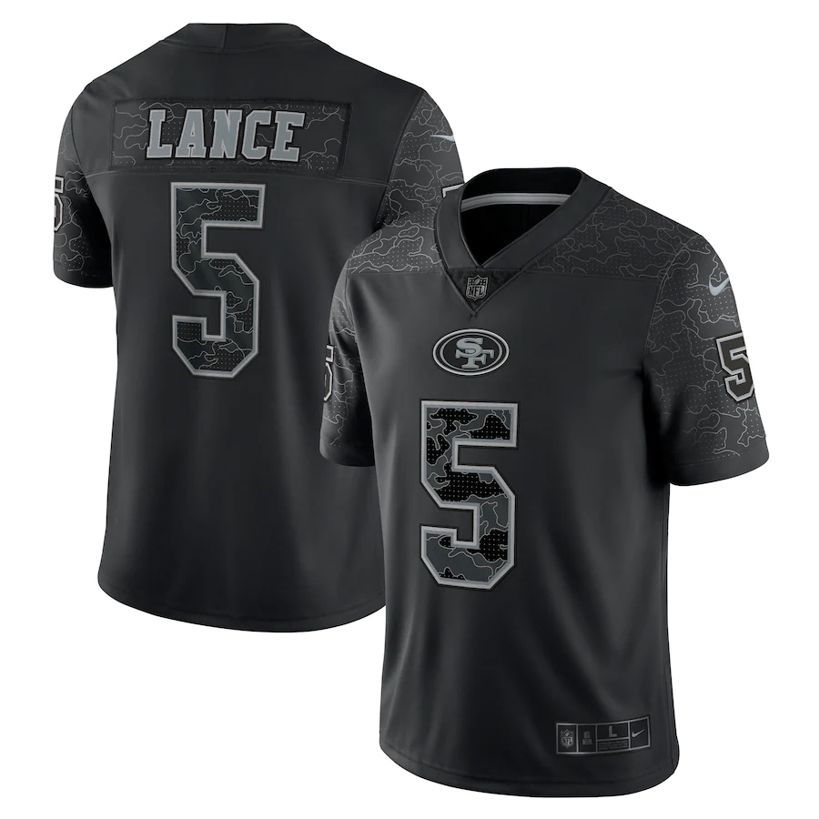 San Francisco 49ers #5 Trey Lance Black Men's Black Reflective Limited Jersey