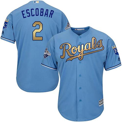 Kansas City Royals #2 Alcides Escobar Light Blue 2015 World Series Champions Gold Program Cool Base Stitched Youth Jersey Youth