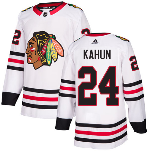 Adidas Chicago Blackhawks #24 Dominik Kahun White Road Authentic Stitched Jersey Men's
