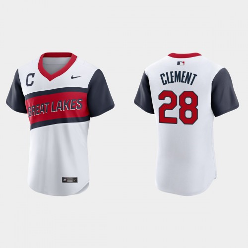 Cleveland Guardians #28 Ernie Clement Men's White 2021 Little League Class Authentic Jersey Men's