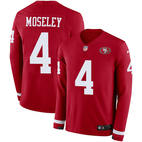 San Francisco 49ers #4 Emmanuel Moseley Red Team Color Youth Stitched Limited Therma Long Sleeve Jersey Youth