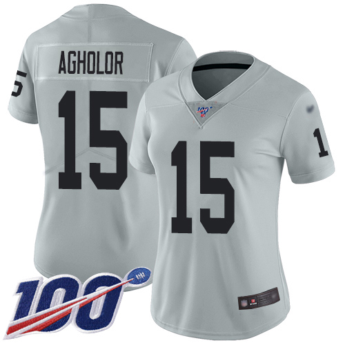 Las Vegas Raiders #15 Nelson Agholor Silver Women's Stitched Limited Inverted Legend 100th Season Jersey Womens