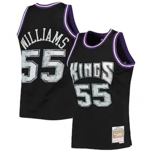 Sacramento Kings #55 Jason Williams Mitchell & Ness 1996-97 Hardwood Classics 75th Anniversary Diamond Swingman Jersey - Black Mens