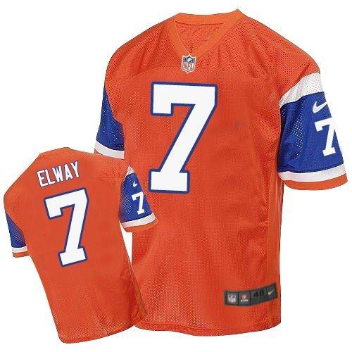 Broncos #7 John Elway Orange Throwback Men's Stitched Elite Jersey