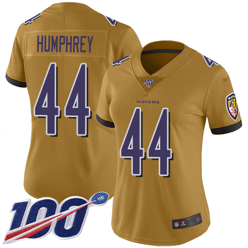 Baltimore Ravens #44 Marlon Humphrey Gold Women's Stitched Limited Inverted Legend 100th Season Jersey Womens