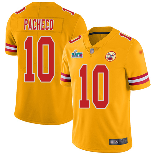 Chiefs #10 Isiah Pacheco Gold Super Bowl LVII Patch Youth Stitched Limited Inverted Legend Jersey