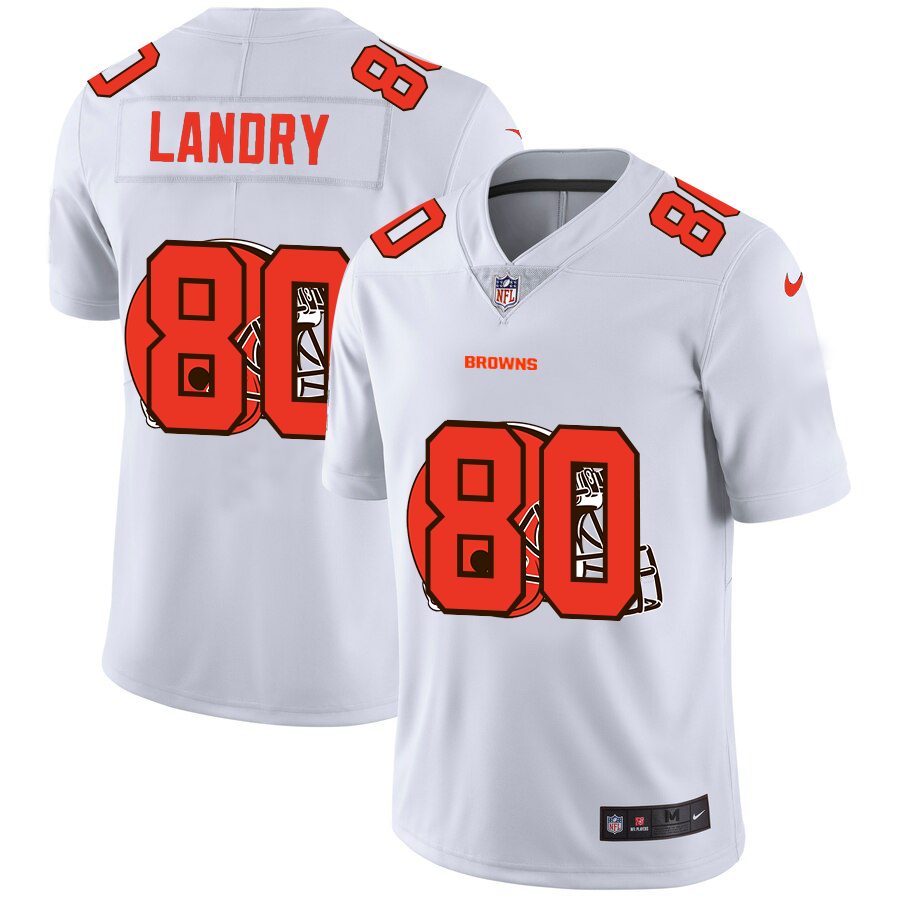 Cleveland Browns #80 Jarvis Landry White Men's Team Logo Dual Overlap Limited Jersey