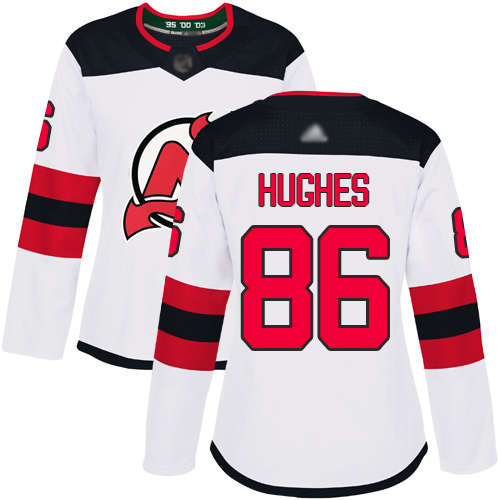 Adidas New Jersey Devils #86 Jack Hughes White Road Authentic Women's Stitched Jersey Womens